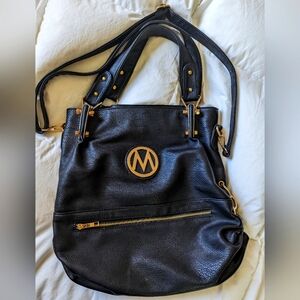 Mia K Farrow Black Leather Hobo Bag